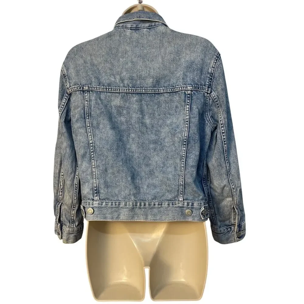 Gap Denim Womens Light Wash Cropped Relaxed Trucker Jacket Light Anita S‎